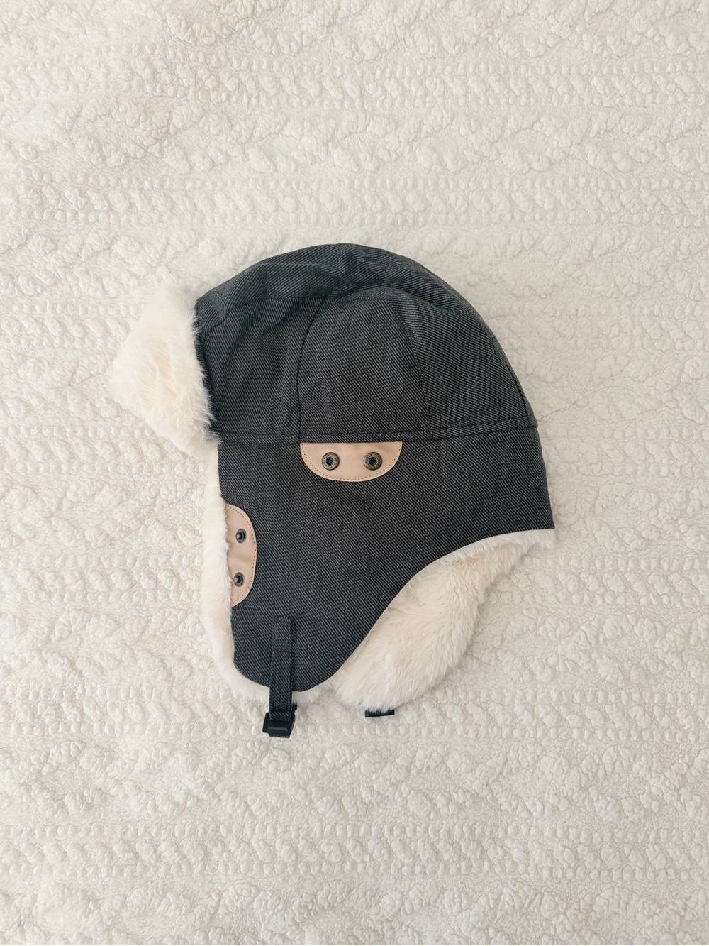 Kids Winter Trapper Hat with Faux Fur Lining - Dark Gray